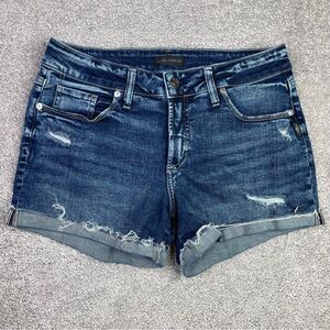 Silver Jeans Suki Shorts Women's 29 Blue Low Rise Relaxed Distressed Dark Wash